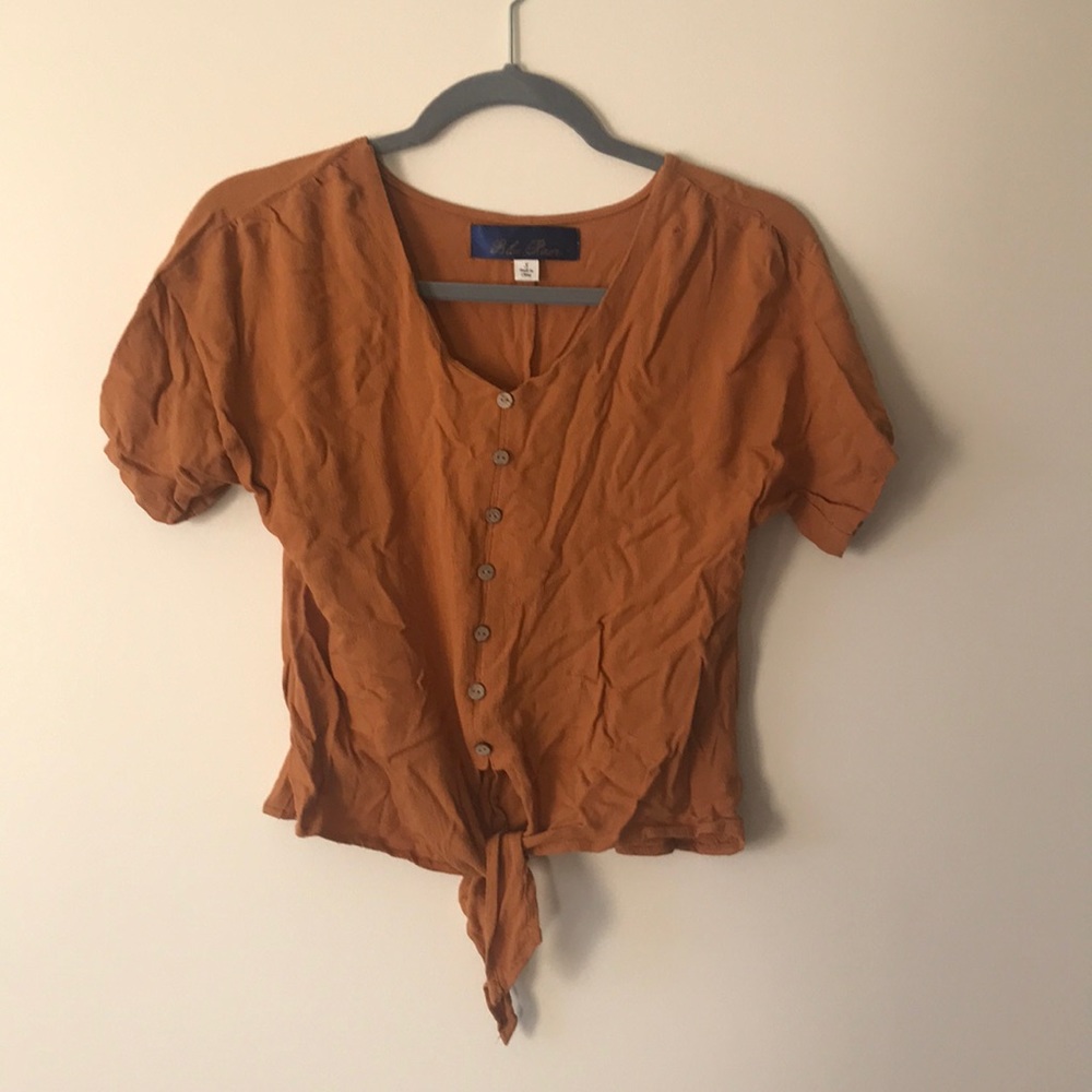 Blue rain orange button blouse